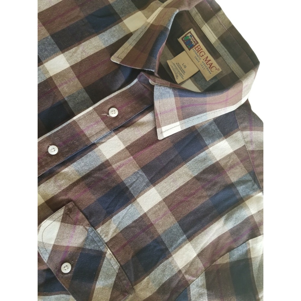 Big Mac‎ Authentic Workwear Men's Size Large SS Brown Plaid Button Down Shirt